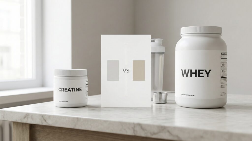 Creatina vs whey: qual escolher primeiro (se você só puder um)